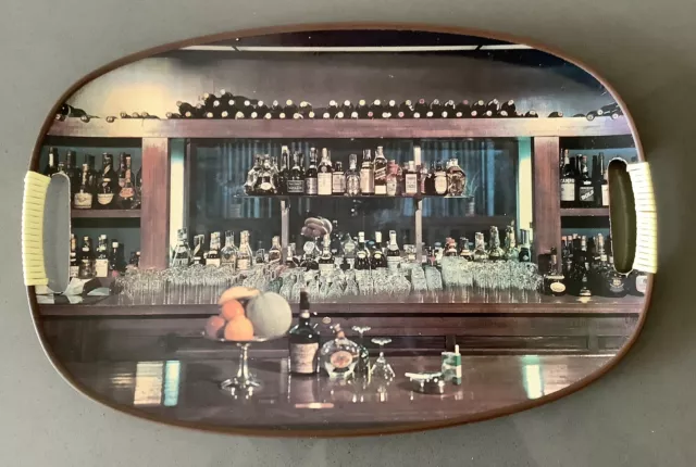 Vintage Retro Drinks Tray Bar Scene Made Japan Man Cave Bar Handle Trim Intact