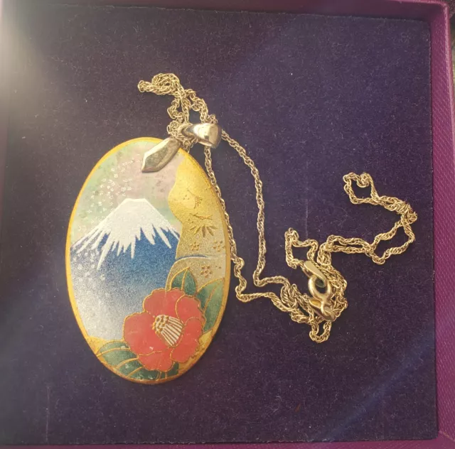 Japanese Art Mount Fiji Hand-painted Necklace by Rei