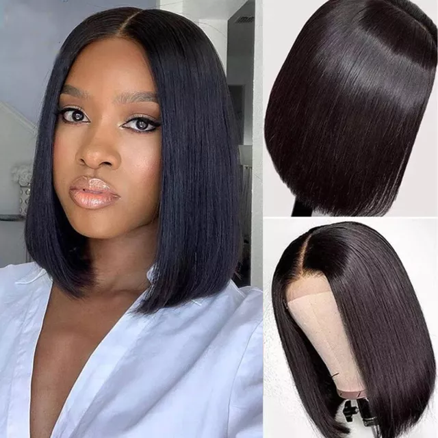 14" Synthetic Lace Front Wigs Short Bob Straight Natural Black Full Hair Wigs US