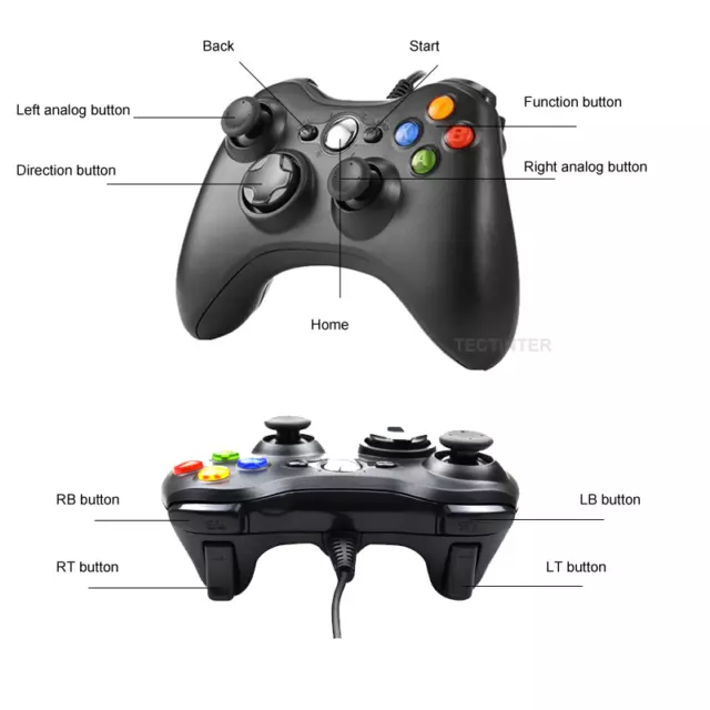 Manette de jeux filaire USB XBOX 360 PC Windows 7 8 10 contrôleur ordinateur 3