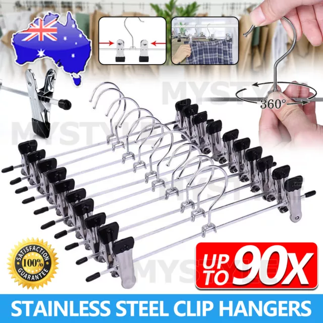 90x Metal Adjustable Clip Hangers Pants Skirt Coat Bulk Clothes Clothing Hangers