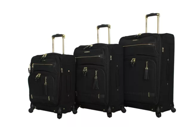 New 3Pc Steve Madden Spinner Peek A Boo Collection Luggage Set $840 Black