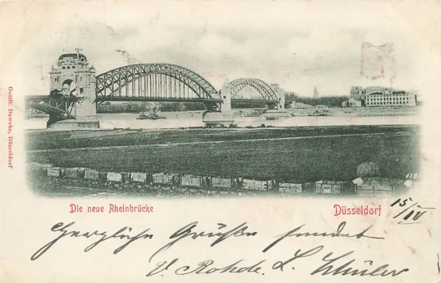 AK Düsseldorf (40210), Die neue Rheinbrücke, gelaufen am 16.04.1900