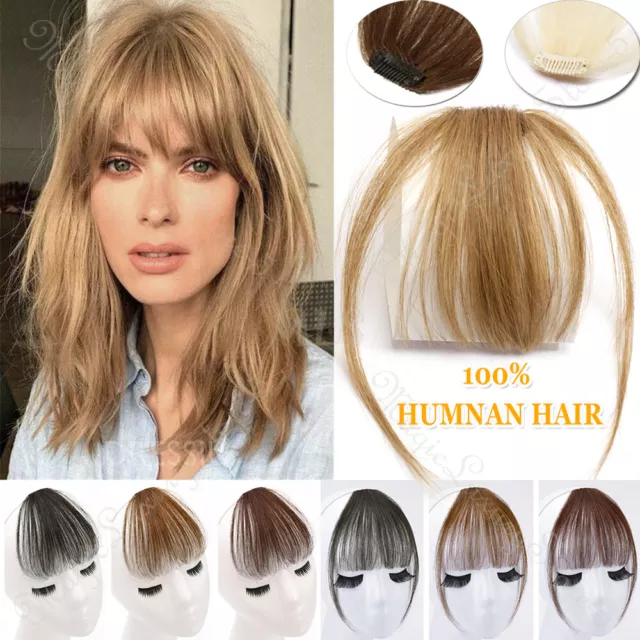 AU Thick Neat Clip In Bangs Fringe Remy Human Hair Extensions Black Brown Blonde