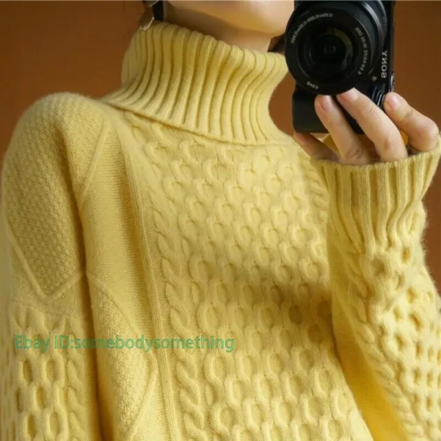 Women Cashmere Blend Turtleneck Sweater Long Sleeve Warm Thicken Knit Pullovers