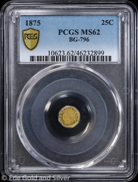 1875 25C California Fractional Gold Quarter Dollar PCGS MS 62 | BG-796