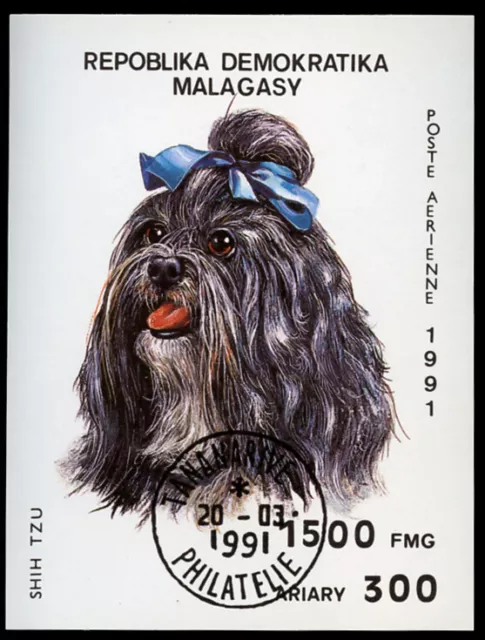 SHIH TZU Dog Postage Stamp Souvenir Mini Sheet Madagascar - 1991 Used