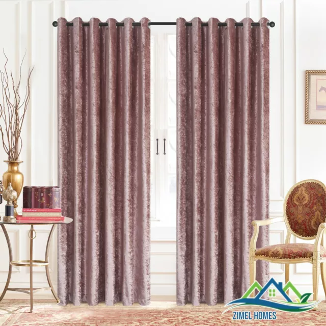 Luxury Crushed Velvet Curtains PAIR Fully Lined Eyelet Ring Top Ready Made 3