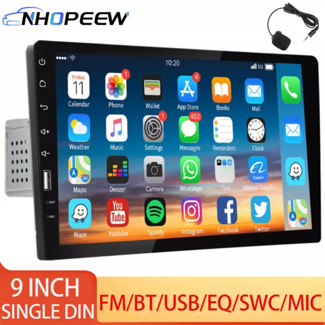 Single 1 Din 9 Inch Touch Screen Car Stereo Radio Bluetooth FM USB Player + MIC