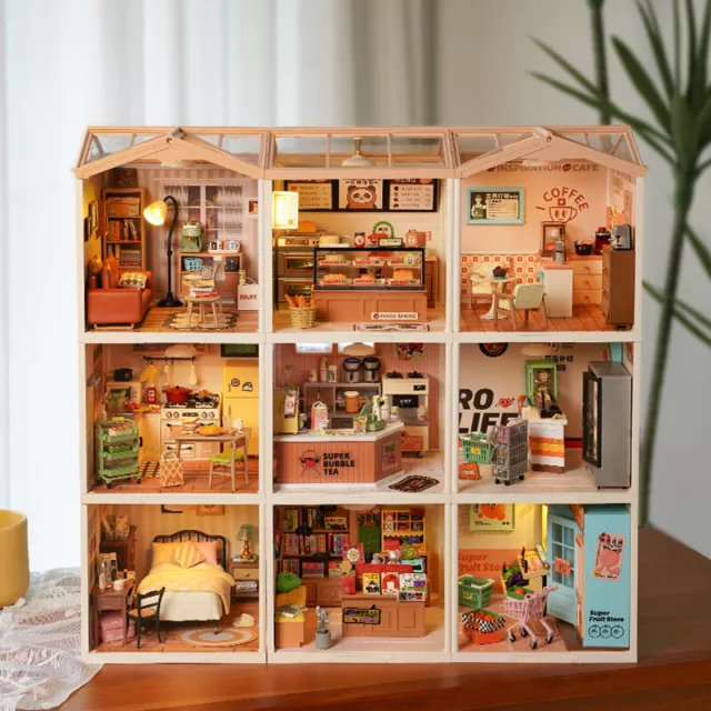 Rolife 1:24 Sam's Library LED DIY Dollhouse Miniature Kits Wooden