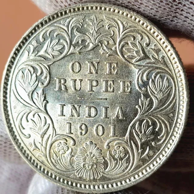 Lustrous British India Silver Rupee Rare 1901 Calcutta Top Grade Silver Coin SL2