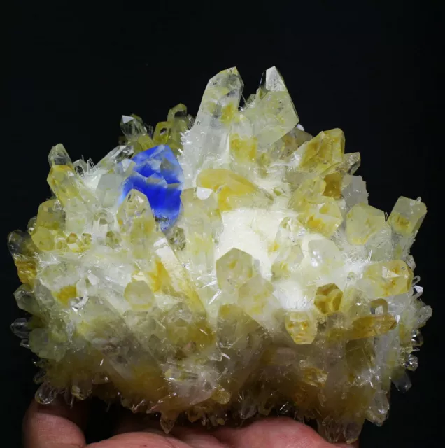 2.9 lb New Find Yellow Blue Phantom Quartz Crystal Cluster Mineral Specimen