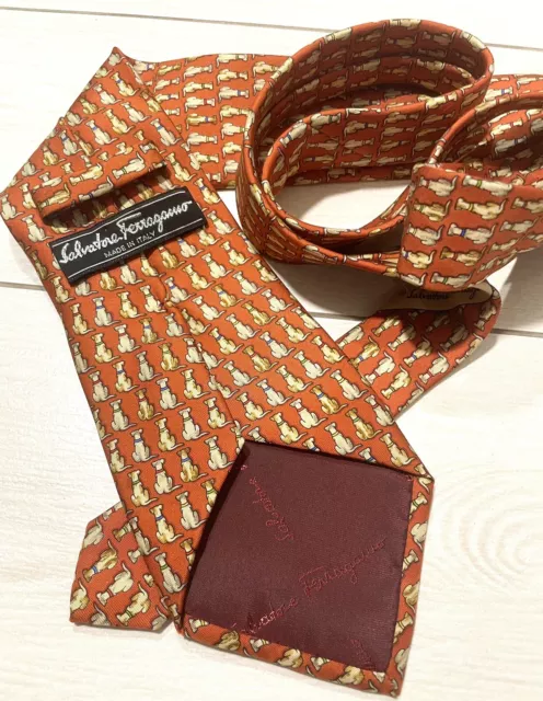 Salvatore Ferragamo Silk Tie Made in Italy Yellow Dog Pattern