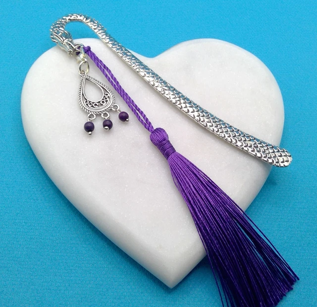 DANGLE BEADED CHARMS +Tassel Metal BOOKMARK *FREEPOST* Gift Box READERS MUM XMAS