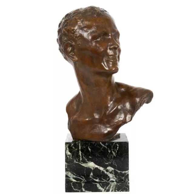 French Art Deco Modernist Bronze Sculpture, Bust of Young Man, Alfredo Pina