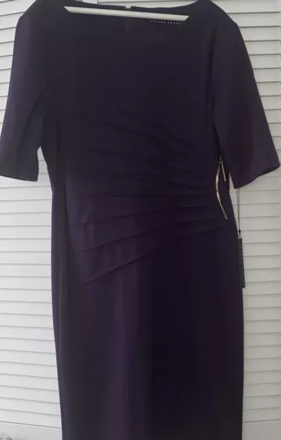 IVANKA TRUMP Sunburst Sheath Dress Purple Short Sleeve Side Zipper Sz 14 NWT