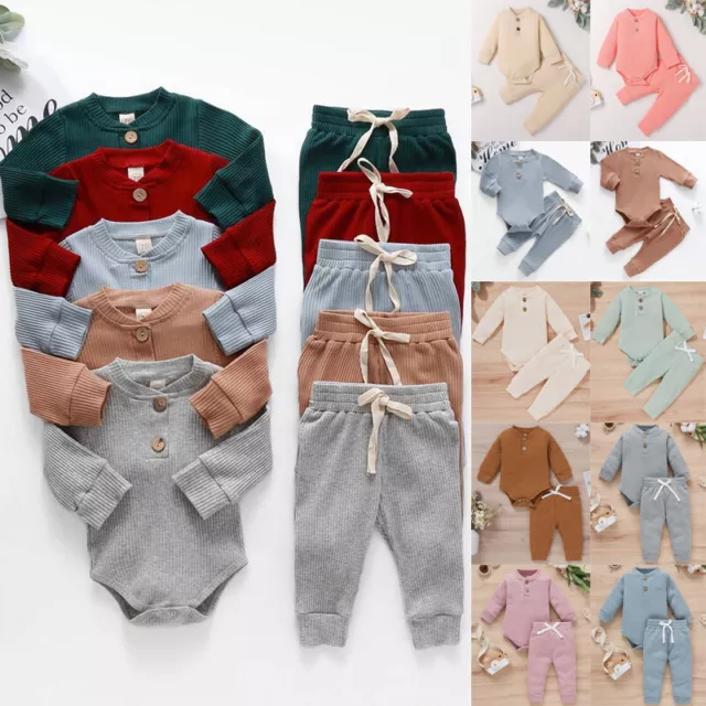 Newborn Baby Girls Boys Long Sleeve Romper Tops Pants Set Kids Outfits Clothes