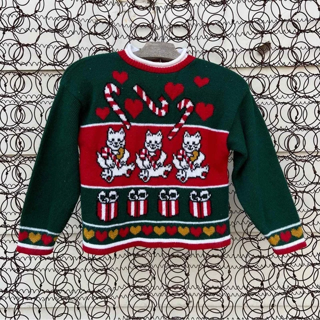Vintage Polar Club Knits Christmas cats presents and candy canes ugly sweater 6X