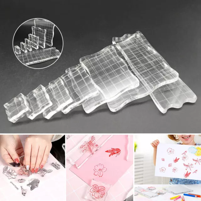7Pcs Acrylic Clear Stamp Scrapbooking Block Pad DIY Handmade Tool Transparent UK