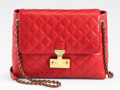 Marc Jacobs Shoulder Bag Baroque Antique Brass Large Quilt Lambskin Leather Red