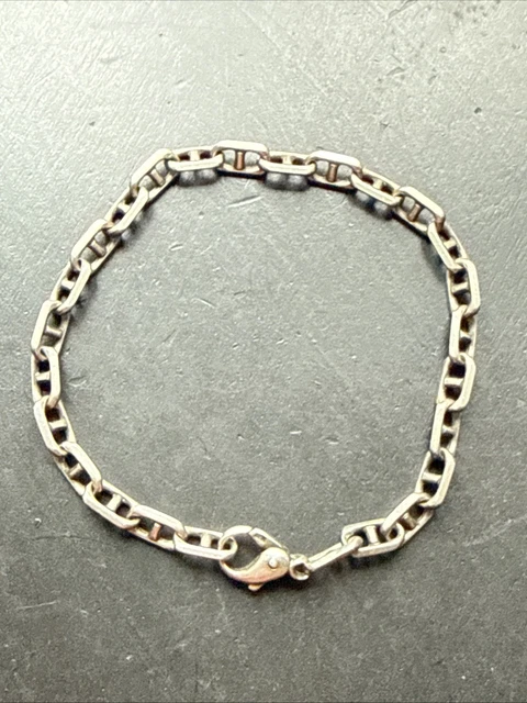 Bracelet Gourmette En Argent Massif 925 - Mailles Géométriques Style Maille Américaine - Occasion