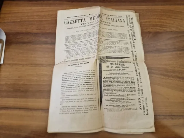 Giornale d'epoca GAZZETTA MEDICA ITALIANA nr. 38 del 30/09/1884