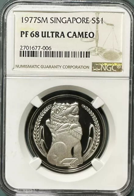 1977 Singapore Merlion Proof $1 NGC PF68 UC