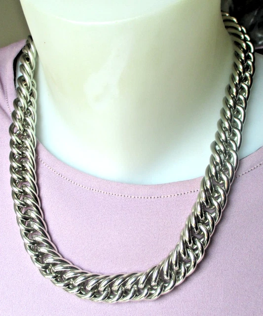 Collier Chaîne Maillons Pleins Plaqué Or - Bijou Vintage Imposant - Occasion Parfait état