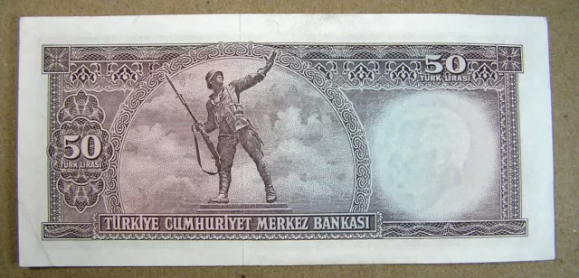 Turkey 5 Lira Banknote, P-187A L.1970 (1971),  VF No pinholes no paper splits 2
