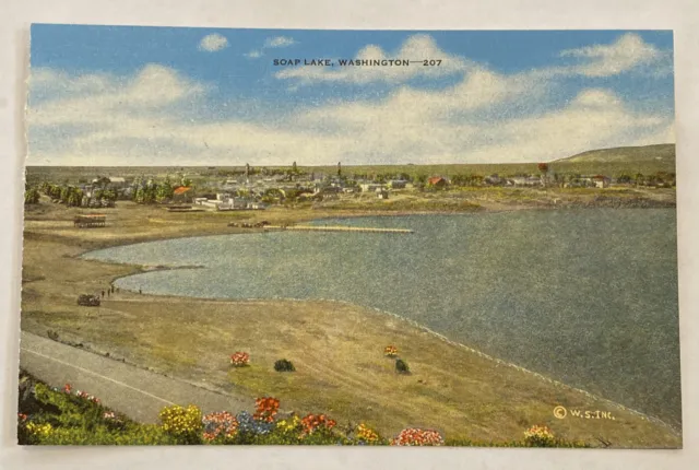 Vintage Postcard, Aerial View of Soap Lake, Washington, unposted
