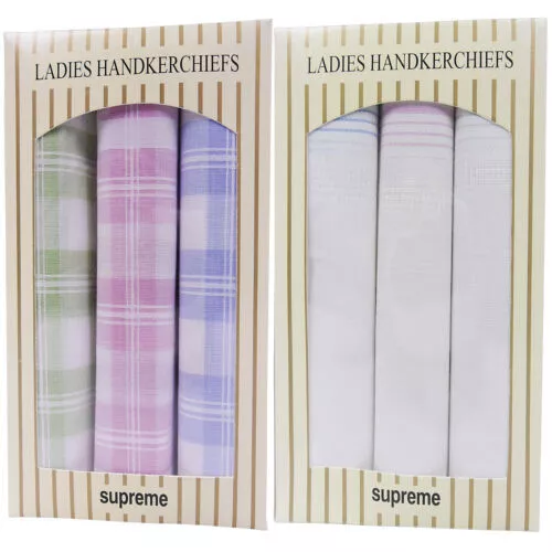 3 Pack Cotton Ladies Handkerchiefs Hankies Pocket Hanky White Checked Gift UK