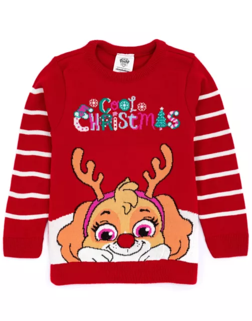 Paw Patrol Christmas Jumper Kids Girls Skye Rudolph Knitted Xmas Sweater