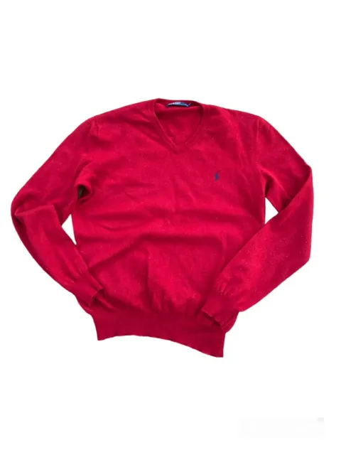 polo ralph lauren manica lunga maglione collo a V lana merino M knit wear