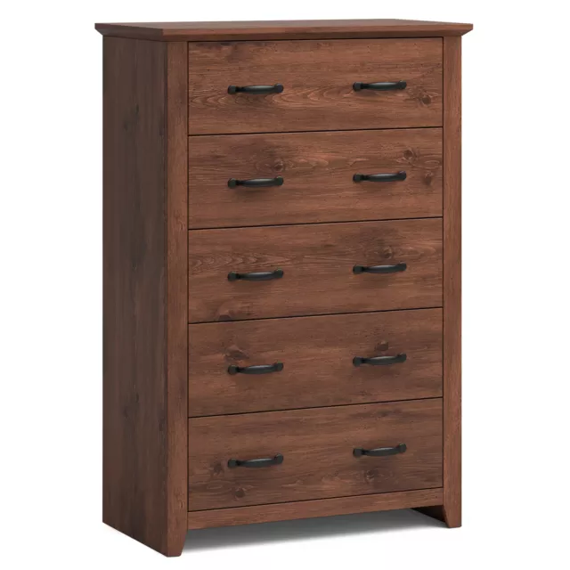 5 Drawer Chest Storage Dresser Tall Cabinet Organizer Bedroom Hallway Walnut