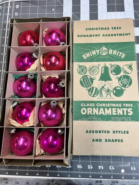 RARE SHINY BRITE RECTANGULAR BOX WITH 10 Ornaments #1