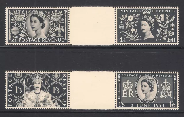 GB 1953 Coronation Set Scare Black Print Ex Penrose Gutter Pairs Ungummed Paper