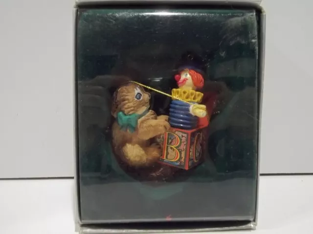 Enesco Christmas Ornament 1987 Kitty's Jack In The Box Cat