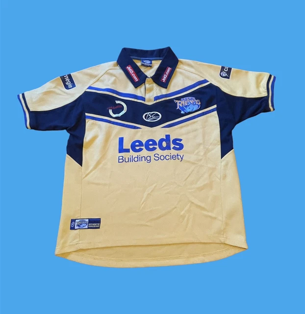LEEDS RHINOS ISC RUGBY LEAGUE SHIRT Jersey Away Yellow Rare Med M £14.