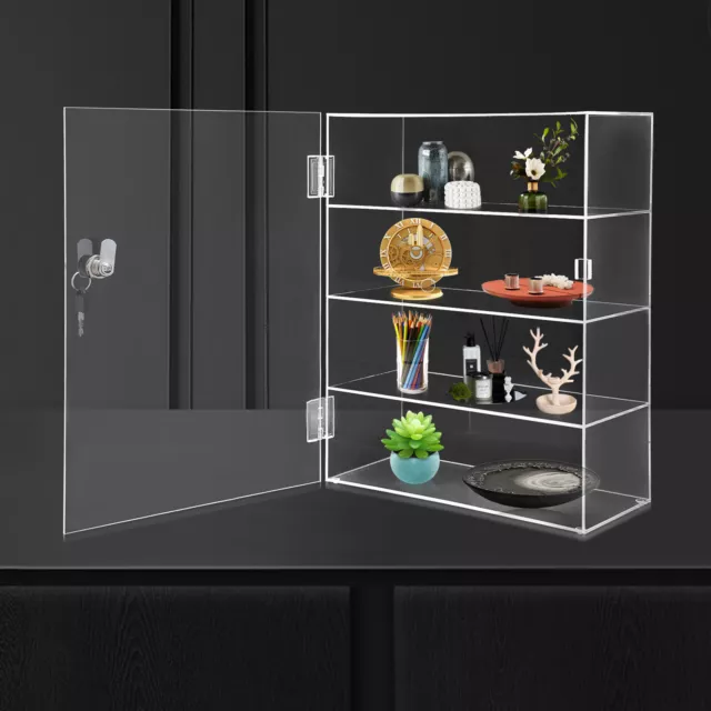 4-Layer Clear Acrylic Countertop Display Case Locking Cabinet Showcase Box USA