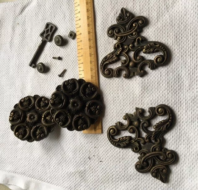 RARE Vintage brass wardrobe door fittings restoration project 3