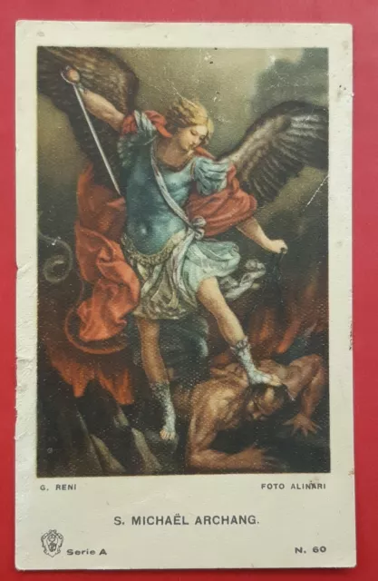 Santino San Michele Arcangelo Holy Card G.Reni antico foto Alinari serie A N. 60