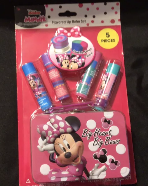 Disney Junior Minnie Mouse 5pc Flavored Swirl Lip Balm Set With Tin NEW/SEALED