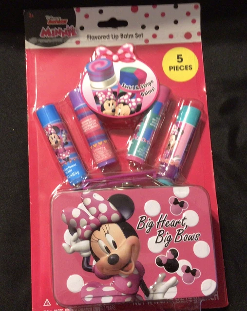 DISNEY JUNIOR MINNIE Mouse 5pc Flavored Swirl Lip Balm Set With Tin NEW ...