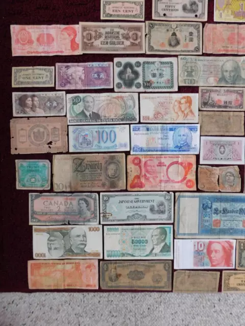 LOT of 60+ WORLD PAPER MONEY/BANK NOTES - MANY COUNTRIES - VERY USED -SOME DUPES 2