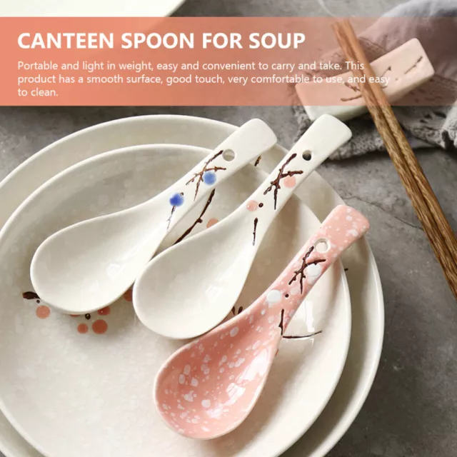 4 Pcs spoon Chinese Soup Spoons Plum Japanese Ramen Noodles Ceramic Hand-Pulled 2