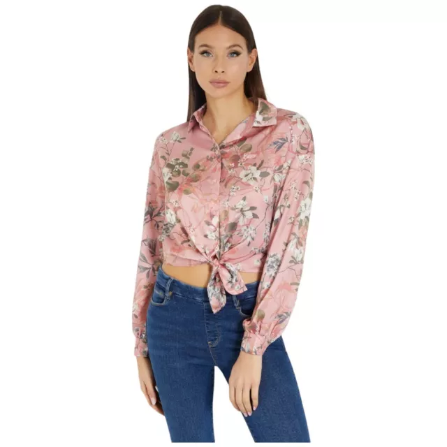 Guess Chemise Saten Rose Floral Chemise à Noeud Catrice W3GH93 WD8G2