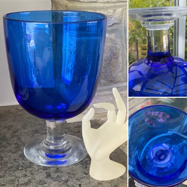 👀HUGE 3.5kg GEORGIAN  12” COBALT PUNCH BOWL GLASS VASE PEDESTAL CENTREPIECE 🛎️