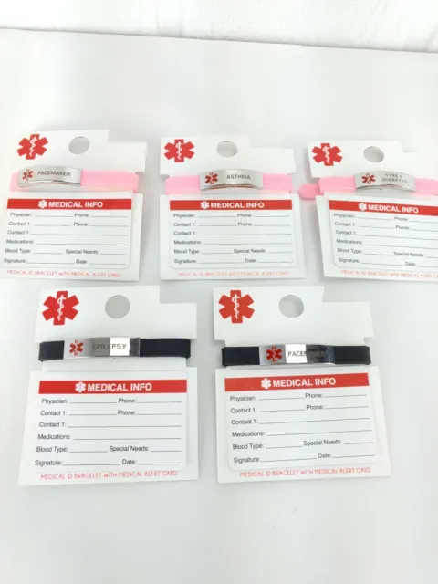 Pulsera de identificación médica y tarjeta banda de silicona asma epilepsia marcapasos diabetes nuevo