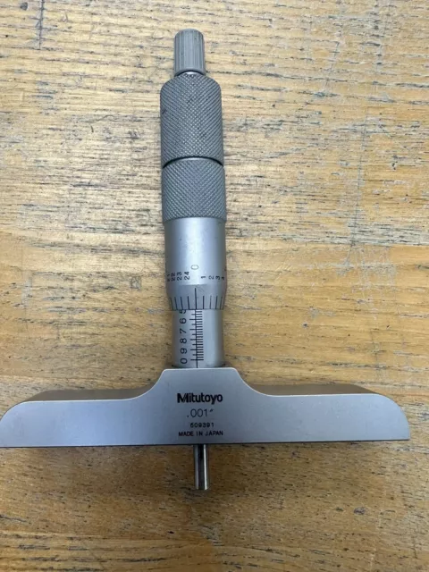Mitutoyo Vernier Depth Gauge, Micrometer Type, 0-1" Range, 0.001" Grads, 4" Base