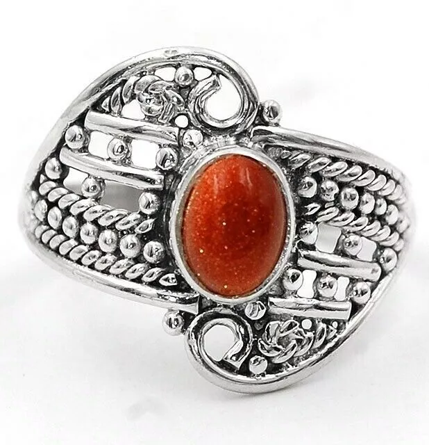 Natural Orange Sun Sitara 925 Solid Sterling Silver Ring Sz 7.5 JH8-4